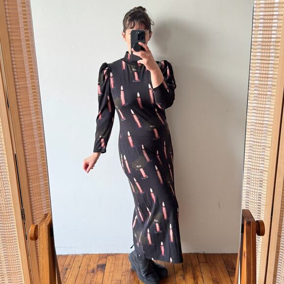 SAMANTHA PLEET DEMETER Candle Print Mock-neck Midi Dress - Picture 1 of 9